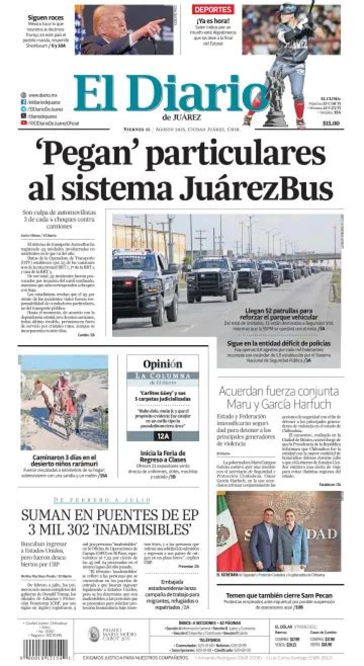 Newspaper El Diario Juarez (Mexico). Newspapers in Mexico. Friday's